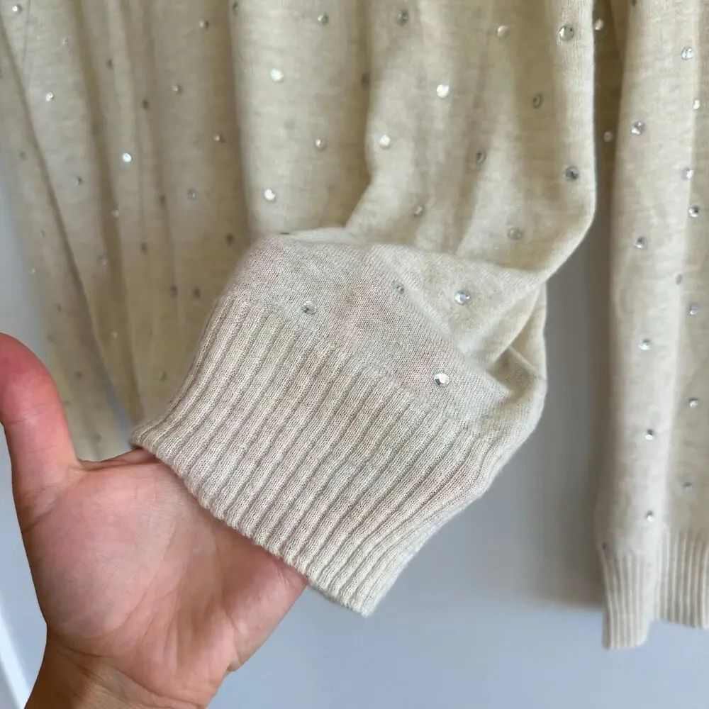 Zadig & Voltaire Elya Strass Embellished Cashmere Pullover Sweater Cream L NWT - Picture 6 of 10